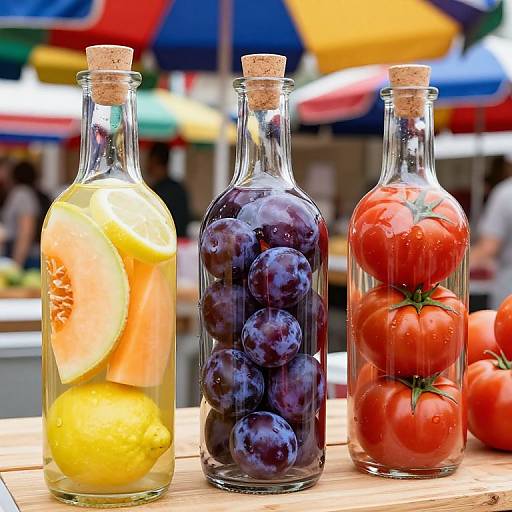 Vibrant Fruit Bottles at Marketplace