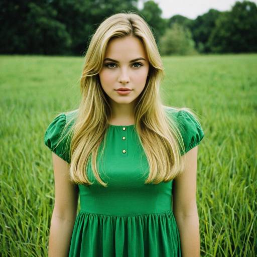 Blonde Woman in Green Dress Outdoors
