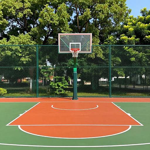 Basketball Court with Green Fencing