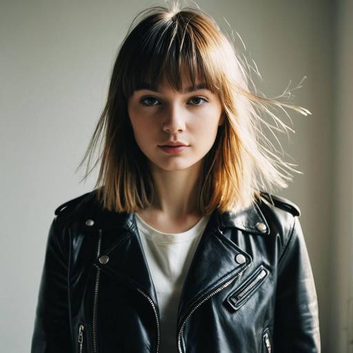 Chic Wispy Bangs with Leather Jacket