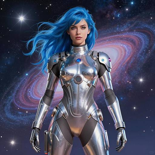 Empowered Woman in Futuristic Spacesuit