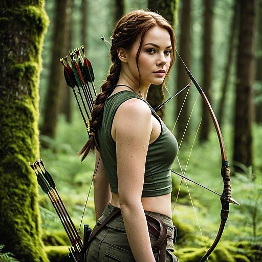 Young Woman Archer in Forest