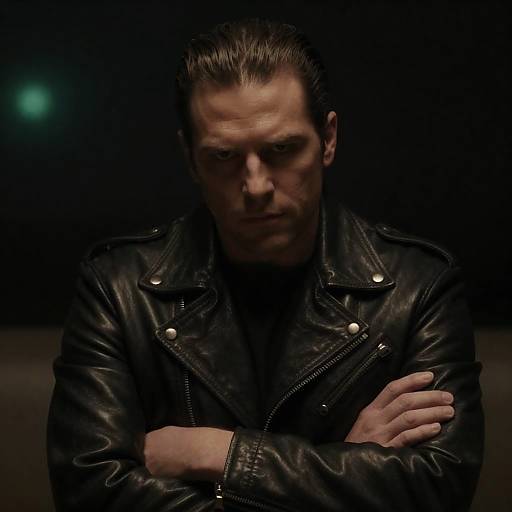 Serious Man in Leather Jacket Portrait