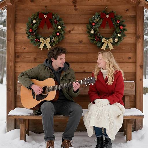 Joyful Winter Moments on a Bench