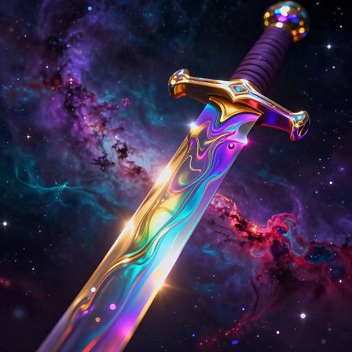 Iridescent Rainbow Sword in Cosmic Space