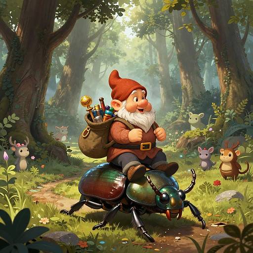 Gnome on Giant Beetle Adventure