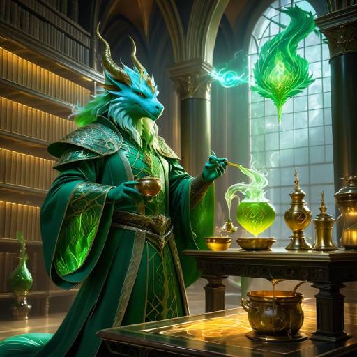 Anthropomorphic Dragon Sage Brewing Potion