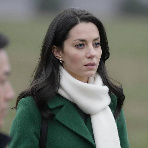 Concerned Woman in Green Coat Portrait