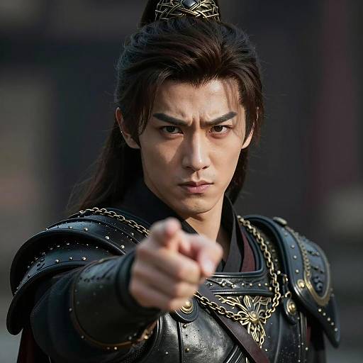 Serious Young Warrior in Dark Armor