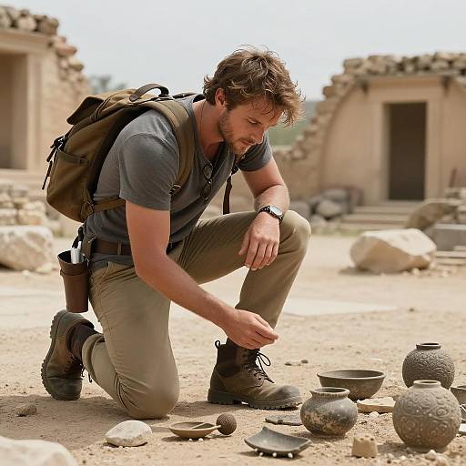 Man Exploring Ancient Ruins in Adventure