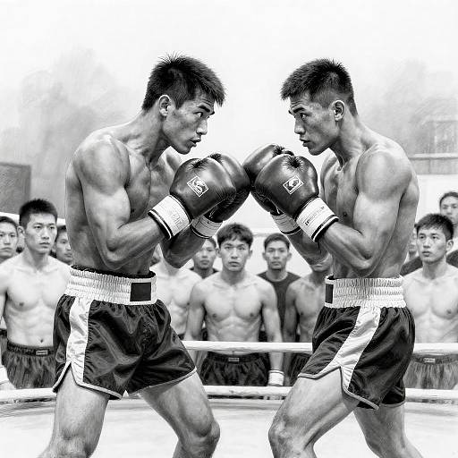 Black-and-White Exaggerated-Fist Boxing Match Scene