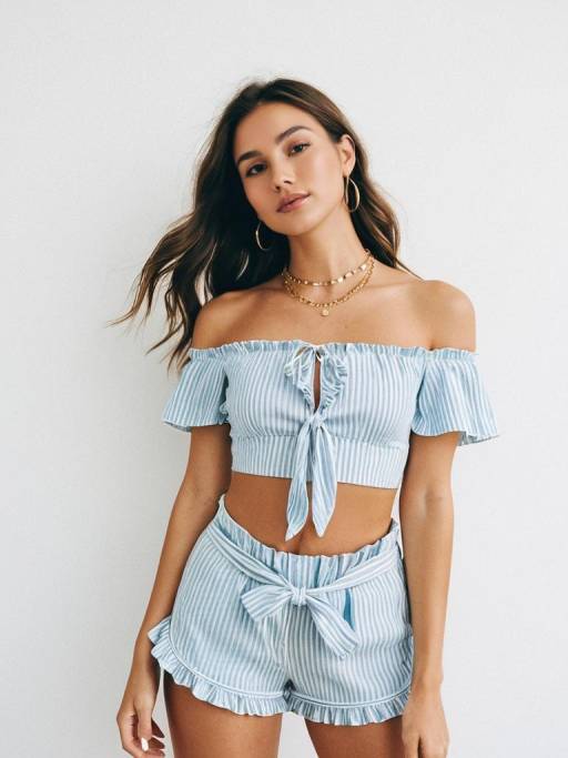 Young woman in striped summer coordinated set
