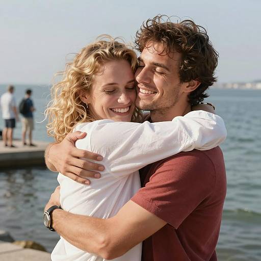 Joyful Embrace by the Water