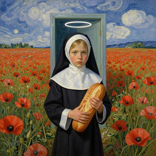 Child Nun with Halo in Poppy Field