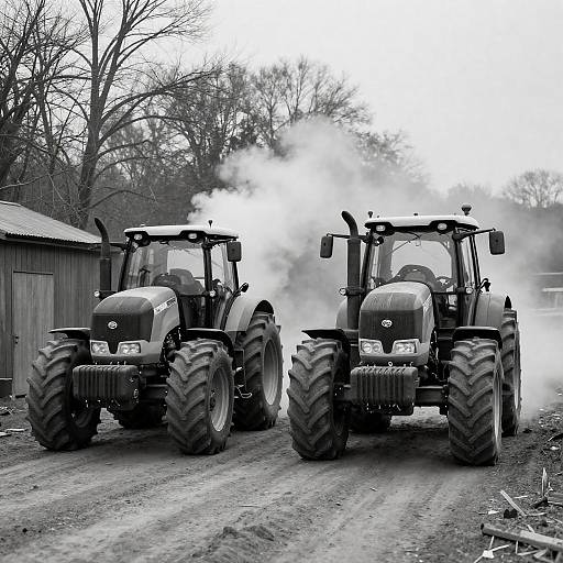 Moody Black-and-White Tractors in Field