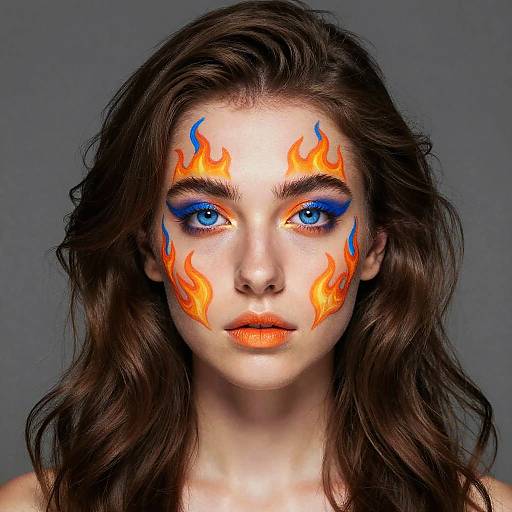 Vibrant Flame Face Paint Portrait