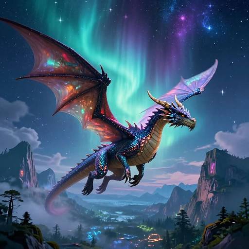 Majestic Dragon Soaring Through Celestial Lights
