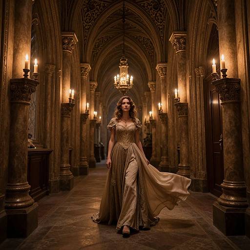 Medieval Fantasy Woman in Ornate Hallway