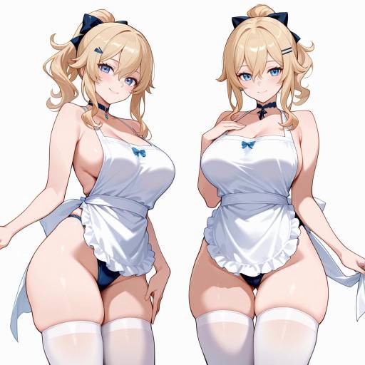 Anime Girl in White Apron and Stockings