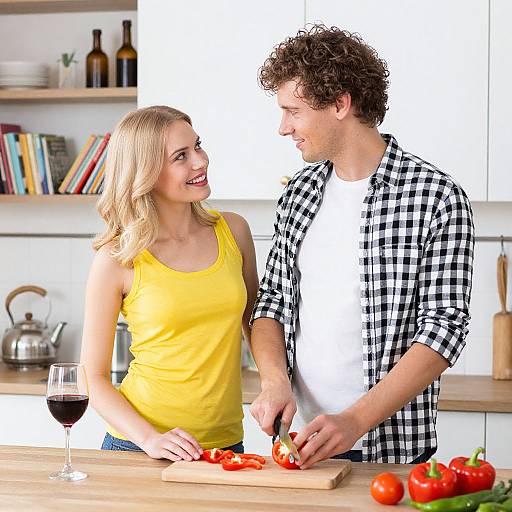 Bright Kitchen Couple Cooking Scene