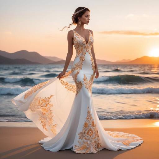 Elegant Girl in Flowing Dress at Sunset Elegant Girl in Flowing Dress at Sunset