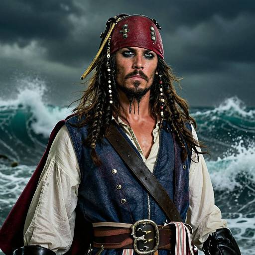 Rugged Pirate on Stormy Ocean