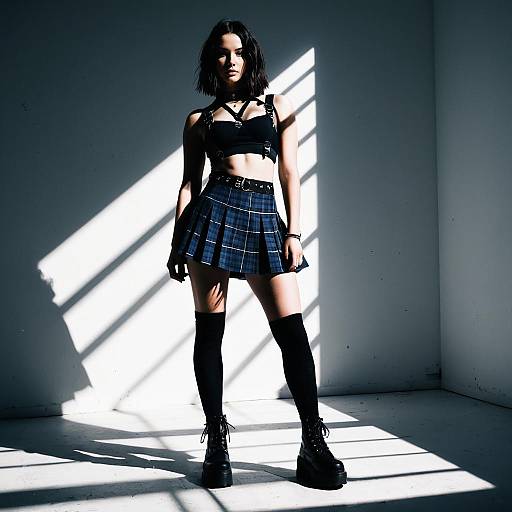 Alt Fashion Woman in Micro Skirt with Harness Bralette