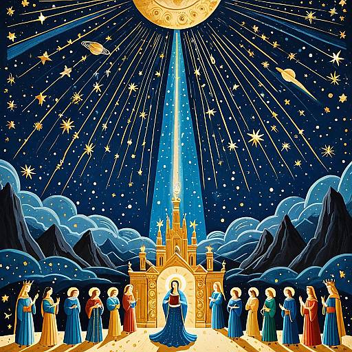 Majestic Celestial Gods in Mary Blair Style