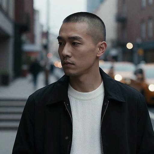 Moody Cinematic Urban Portrait Buzz-Cut Man