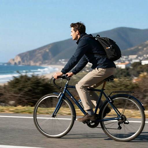 Man Cycling Against a Scenic Backdrop
