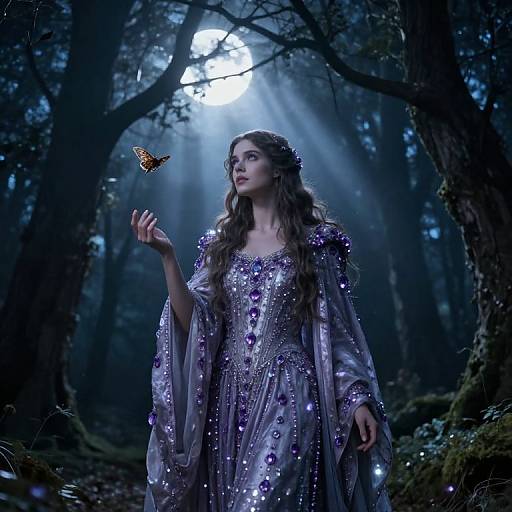 Enigmatic Sorceress in Moonlit Forest