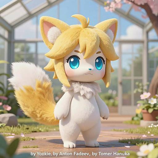 Chibi Renamon in Sunny Greenhouse