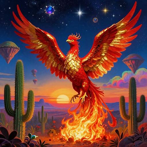 Surreal Phoenix Over Dreamlike Landscape