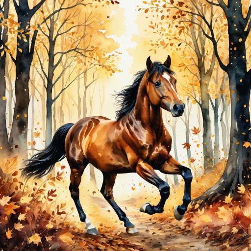 Whimsical Baby Horse in Autumn Forest Whimsical Baby Horse in Autumn Forest