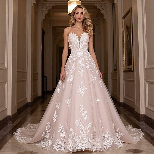 Elegant Woman in Flowing Pink Wedding Gown