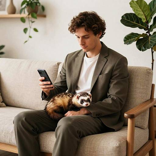 Urban Professional with Resting Ferret