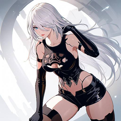 Illustration of A2 (nier:automata), nier (series) in the style of Rindou (radical dream)