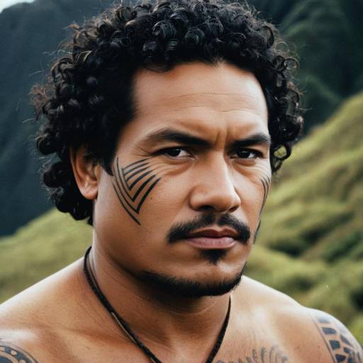 Portrait of Resilient Maori Man with Traditional Facial Tattoo