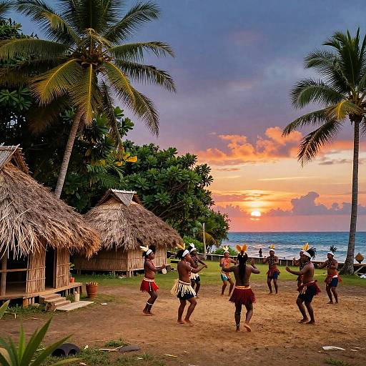 Samoan Village Sunset Dance Scene
