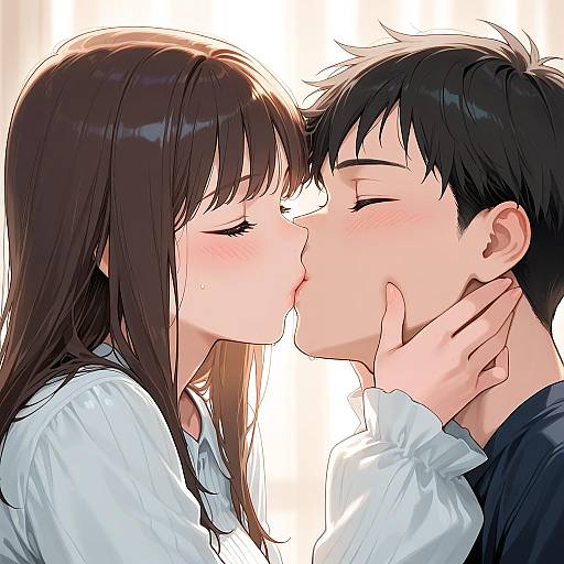 Casual Clothes Couple Sharing a Kiss
