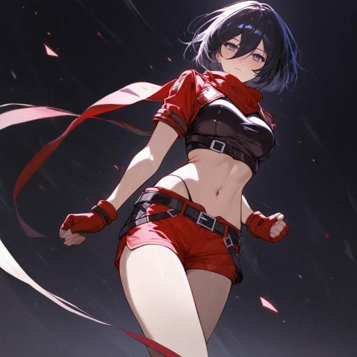Mikasa Ackerman in Bold Red Shorts