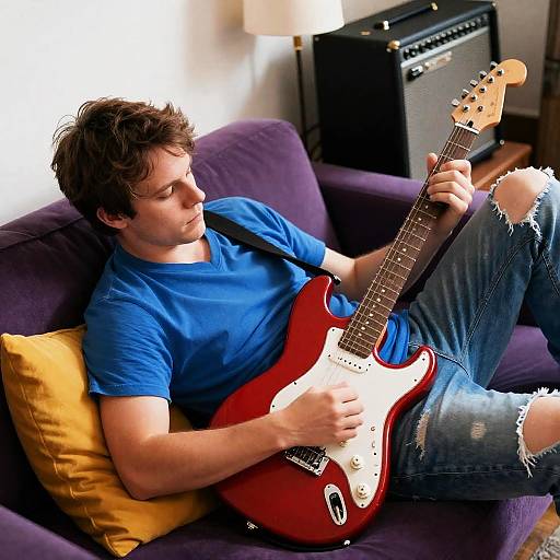 Casual Musician on a Vibrant Couch