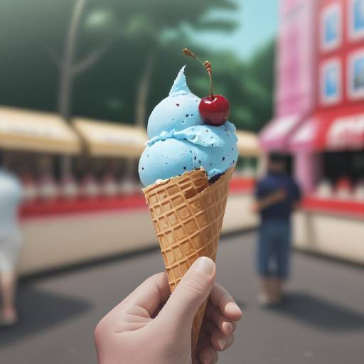 Hand Holding Blue Ice Cream Cone with Cherry