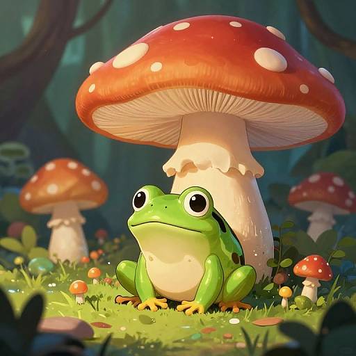 Cute Frog Under Magical Mushroom