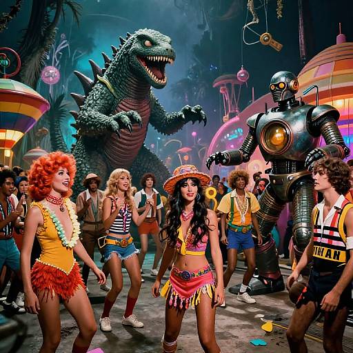 1960s Retro Futurism Party with Kaiju and Robot