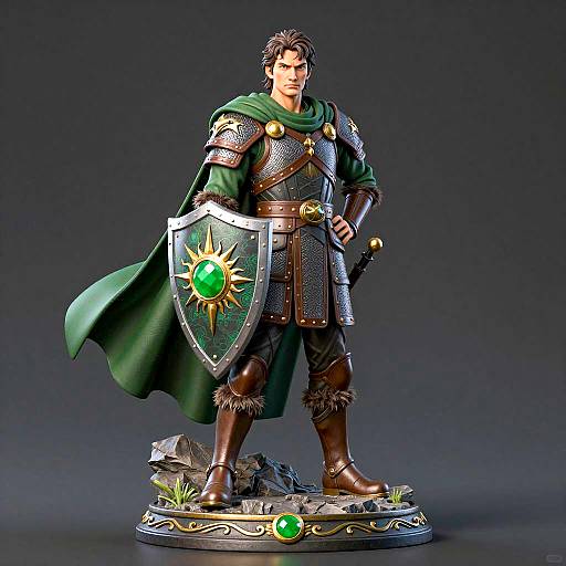 Male Warrior Statue with Shield and Emblem