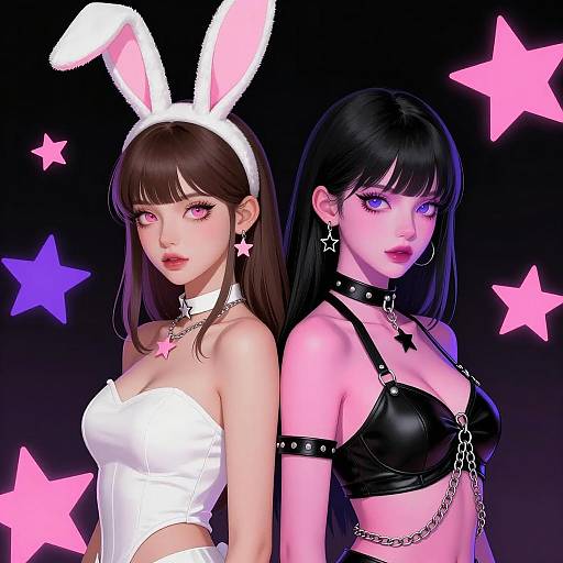 Dynamic Duo with Glowing Skin and Style