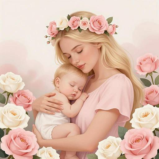 Serene Motherhood in Floral Embrace