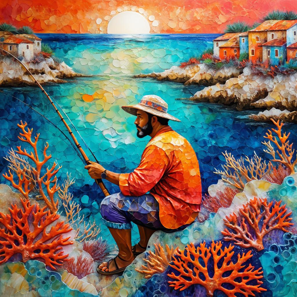 Fantasy Fisherman in Coastal Coral Textures