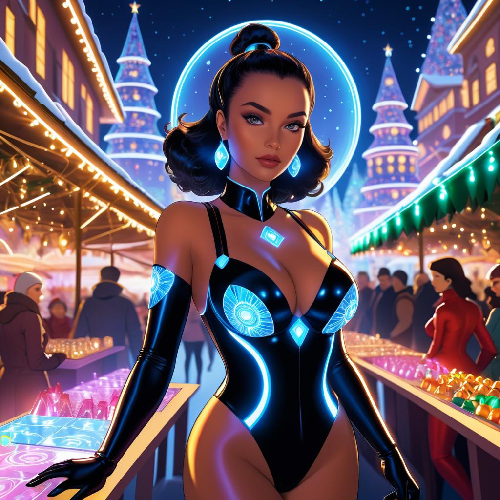 Futuristic Female in Festive Market